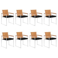 Vrtne stolice s jastucima 8 kom od masivnog drva bagrema, crna