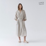 LINEN TALES Bež platneni kućni ogrtač veličine S/M Summer
