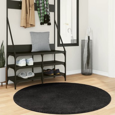 Tepih Huarte kratkih vlakana mekani i perivi crni Ø 120 cm