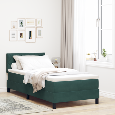 Box Spring krevet s madracem, tamnozeleni, 90x200 cm, baršun