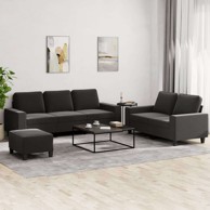 Set sofa 3-dijelni s jastucima i tabureom, tkanina, crni 
