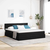 Krevet s prostorom za pohranu s LED-om 160 x 200 cm, baršun, crn
