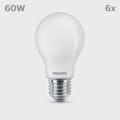 PHILIPS LED žarulja CLASSIC NORMAL, E27 grlo, ekvivalent 60 W, 2700 K toplo bijelo svjetlo, pakiranje 6 komada