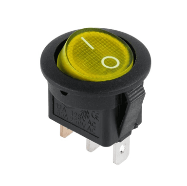 KEMOT Prekidač 1-0 6,5A 250V 3-pin Ø20 mm, žuti