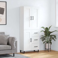 Visoka komoda od konstruiranog drva 69,5 x 34 x 180 cm s 1 drvenim vratima i 3 ladice, bijela