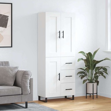 Visoka komoda od konstruiranog drva 69,5 x 34 x 180 cm s 1 drvenim vratima i 3 ladice, bijela