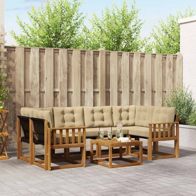 Set vanjskih sofa, 7 kom, s jastucima, prirodna i bež