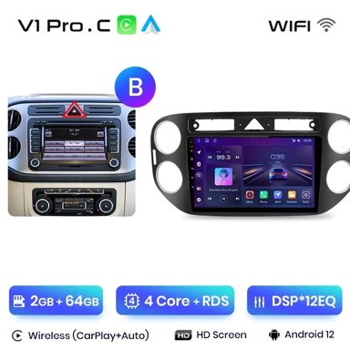 Autoradio uređaj, Android Auto za VW Tiguan 1 NF (2006–2016), V1 Pro C, 2GB/64GB, B