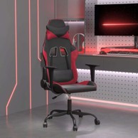 Masažna gaming stolica, umjetna koža, bez naslona za noge, crno/crvena (boja vina)