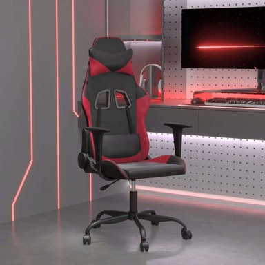 Masažna gaming stolica, umjetna koža, bez naslona za noge, crno/crvena (boja vina)
