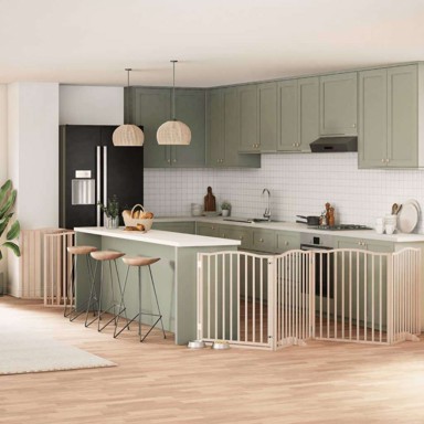 Vrata za pse s vratašcima sklopiva, 10 panela, prirodna, drvo topole, 800 cm (80×90×2 cm)