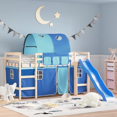 Zavjese za krevet na kat s tunelom plave poliesterske