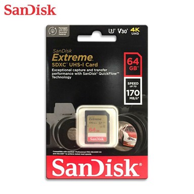 SANDISK SDXC memorijska kartica Extreme 64GB + 1 year RescuePRO Deluxe up to 170MB/s & 80MB/s read/write, UHS-I, Class 10, U3, V30