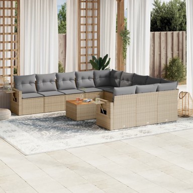 12-dijelni set vrtnih sofa s jastucima bež od poliratana