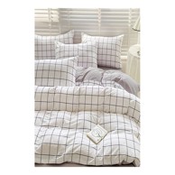 MILA HOME Posteljina Checkered 160x220 cm za krevet za jednu osobu/produženi krevet od renforce pamuka s uključenom plahtom 3-dijelna bijela/siva