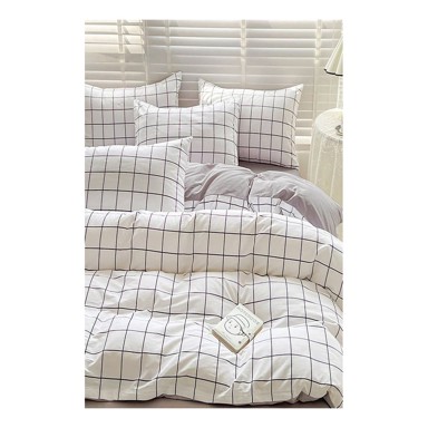 MILA HOME Posteljina Checkered 160x220 cm za krevet za jednu osobu/produženi krevet od renforce pamuka s uključenom plahtom 3-dijelna bijela/siva