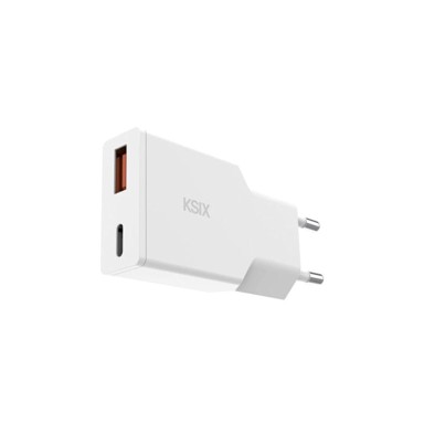 KSIX Mrežni punjač GaN ultratanki 20W PD + PPS USB-C + USB-A, bijela