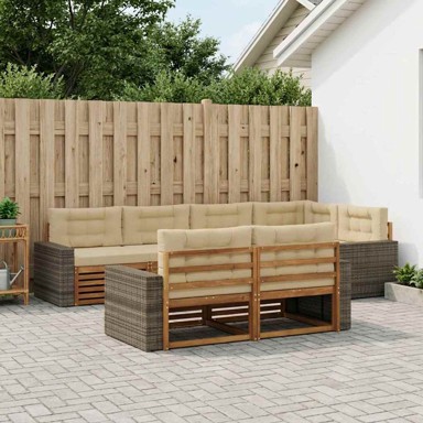 Set vanjskih sofa, 7-dijelni, s jastucima, prirodni i bež