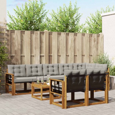 Set vanjskih sofa, 9 kom, s jastucima, prirodna i svijetlo siva