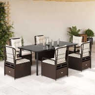 7 dijelni vrtni blagovaonski set s jastucima poliratan smeđi, 200 x 100 x 74 cm