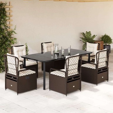 7 dijelni vrtni blagovaonski set s jastucima poliratan smeđi, 200 x 100 x 74 cm
