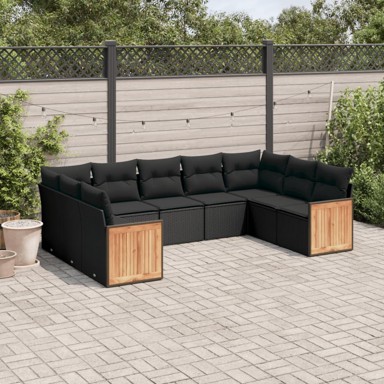 9-dijelni set vrtnih sofa s jastucima crni od poliratana