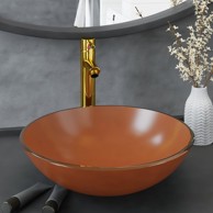 Umivaonik sa slavinom i odvodom, smeđi kaljeno staklo