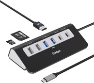 USB-C čvorište, 9 u 1, 4K HDMI, PD 100 W, USB-C, 2 x USB 3.0, 2 x USB 2.0, SD/TF čitač, crna