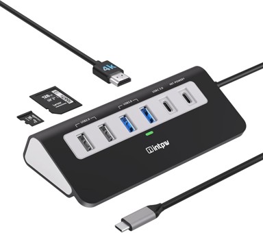 USB-C čvorište, 9 u 1, 4K HDMI, PD 100 W, USB-C, 2 x USB 3.0, 2 x USB 2.0, SD/TF čitač, crna