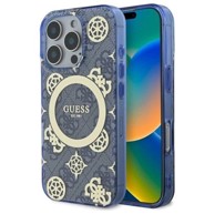 Guess IML Peony On 4G Background MagSafe maskica za iPhone 16 Pro, modra