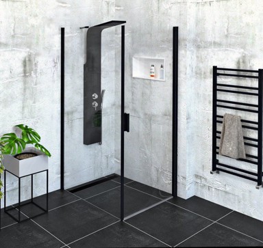 POLYSAN Tuš kabina ZOOM BLACK, pravokutna, 800 x 900 mm, L/P varijanta, bezokvirna, Antidrop staklo