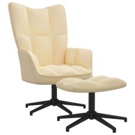 Stolica za opuštanje s osloncem za noge baršunasta 1 sa naslonom za noge, krema