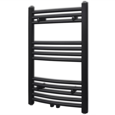 Kupaonski radijator za ručnike s prečkama, zakrivljeni, 500x764 mm, crni
