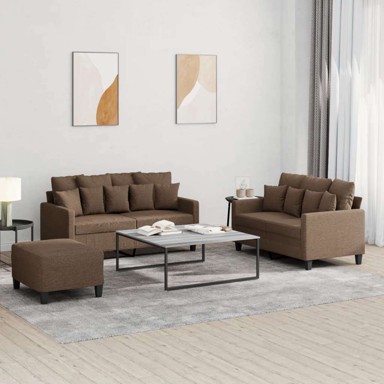 3-dijelni set sofa, s jastucima, s jastučićima i tabureom, smeđa