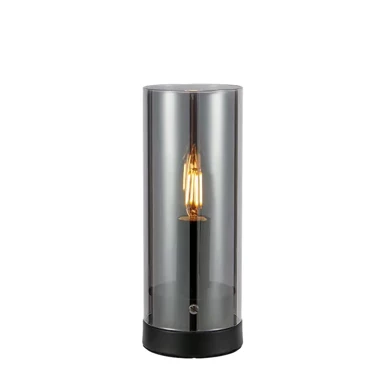 Stolna lampa Post, E14, 9cm, crna/platirano dim staklo