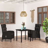 3 dijelni vrtni blagovaonski set s jastucima crni, dužina stola 80 cm