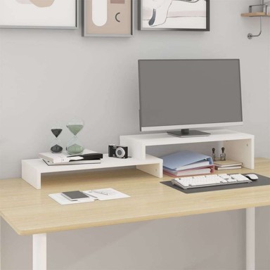 Stalak za monitor,101 x 22 x 14 cm, masivna borovina, bijela