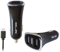 BELINE Auto punjač, 3xUSB-A + kabel USB-C, crni