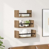 Set zidnih polica s policom, 3 kom, 40 x 16 x 14 cm, umjetnički hrast