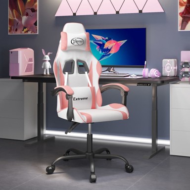 Okretna gaming stolica bijelo-ružičasta od umjetne kože