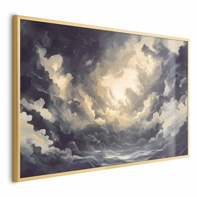 Plakat Epska igra svjetla, sunce u borbi za prevlast nad oblacima, 42x29.7 cm, zlatni okvir