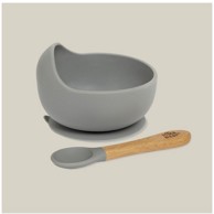 INTERBABY Silikonska zdjelica i žlica, petrol-siva