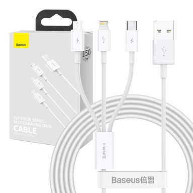 BASEUS Kabel, Superior Series, 3u1, USB na micro USB / USB-C / Lightning, 3.5A, 1.2m 