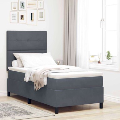 LED boxspring krevet s madracem 90x190 cm tkanina, tamno siva