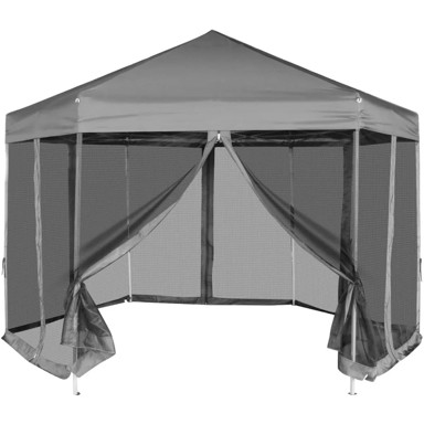 Heksagonalni šator POP-UP, 6 panela, sivi, 3,6x3,1 m