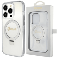 GUESS Futrola MagSafe sa stalkom, prstenom i šljokicama za Apple iPhone 15 Pro
