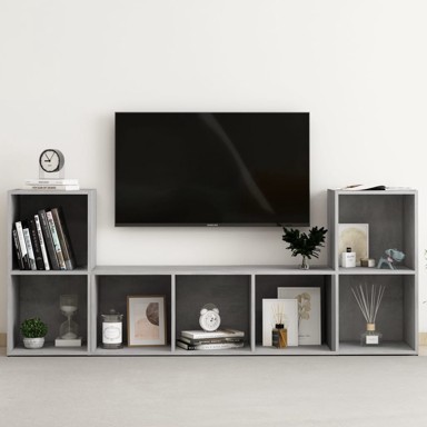 3-dijelni set TV ormarića, siva boja betona, konstruirano drvo