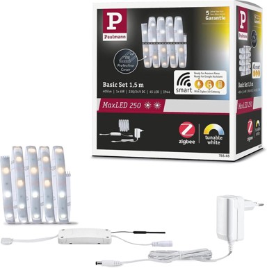 PAULMANN Pametna LED traka MaxLED 250 Smart Home Zigbee 78868, 1,5 m, IP44, 8 W, 405 lm, srebrna
