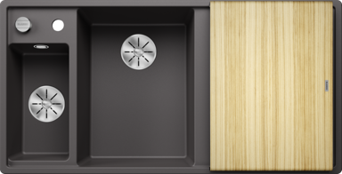 BLANCO Sudoper Axia III 6 S InFino, Silgranit, daska drvo, bazen lijevo, kameno siva