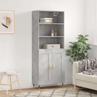 Visoka komoda siva betona 69 5x34x180 cm od konstruiranog drva, drvena vrata